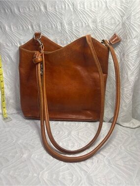 Vintage Italian Leather Cognac Shoulder Tote Bag